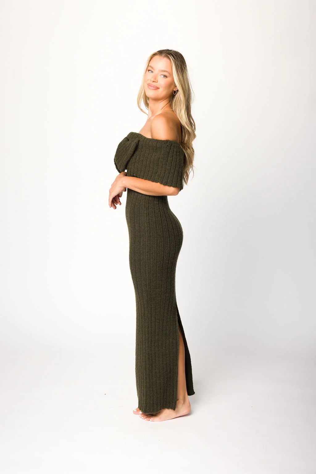 Aston Bow Front Maxi Sweater Dress in Dark Green - Bump Friendly - Image 6