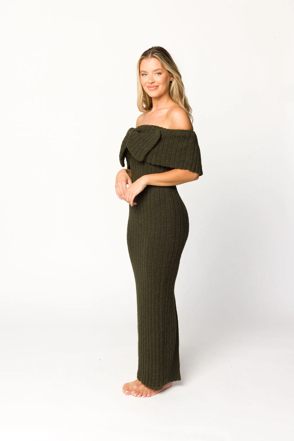Aston Bow Front Maxi Sweater Dress in Dark Green - Bump Friendly - Image 8