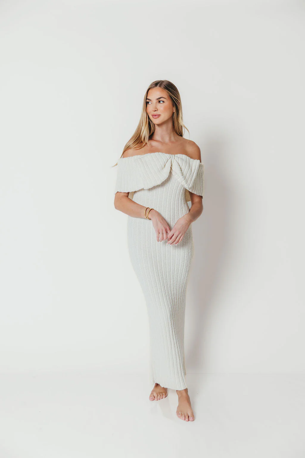 Aston Bow Front Maxi Sweater Dress in Ivory – Bump Friendly & Inclusive Sizing (S-3XL) - Image 10