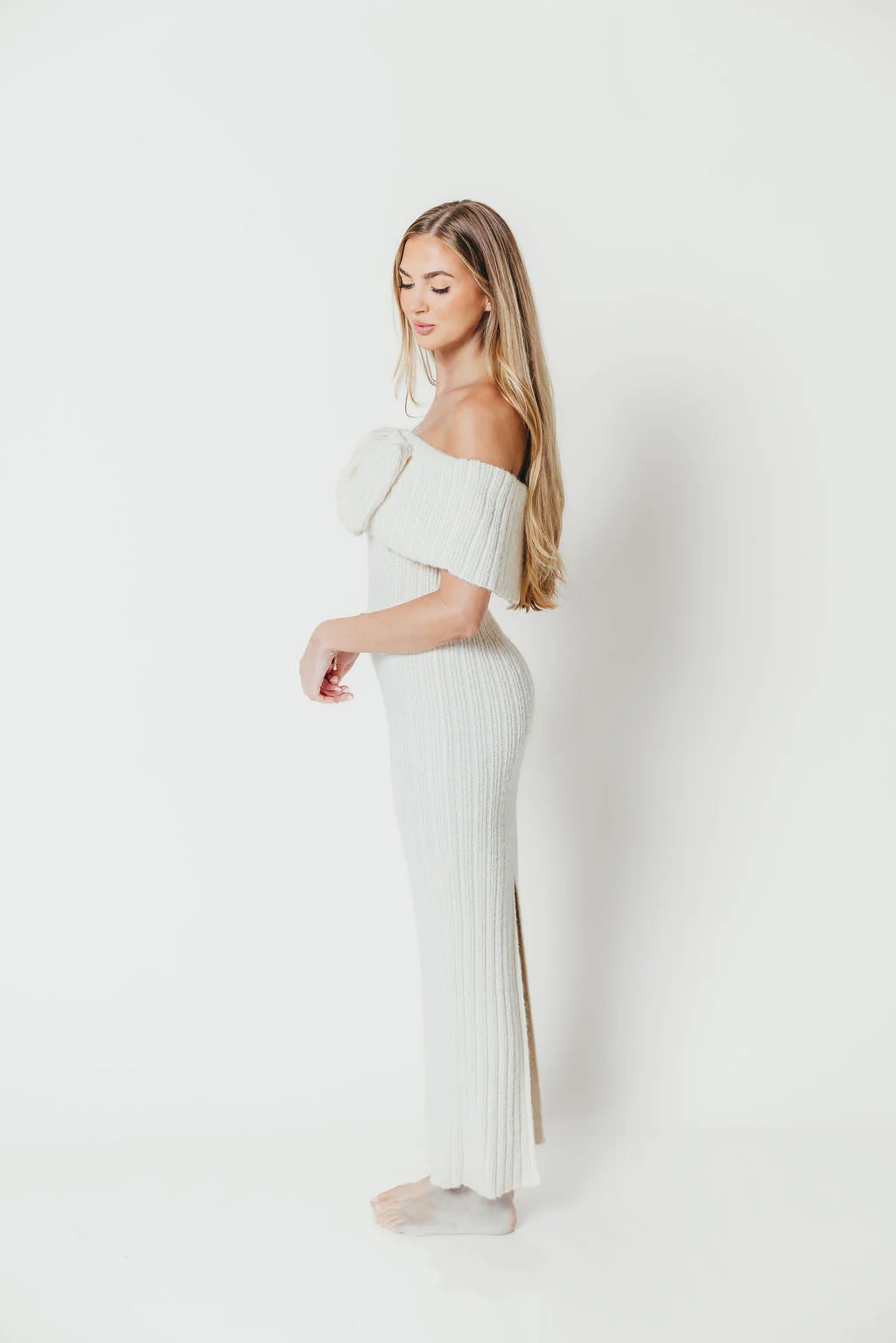 Aston Bow Front Maxi Sweater Dress in Ivory – Bump Friendly & Inclusive Sizing (S-3XL) - Image 11