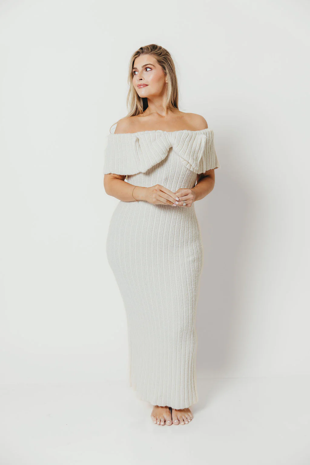 Aston Bow Front Maxi Sweater Dress in Ivory – Bump Friendly & Inclusive Sizing (S-3XL) - Image 14