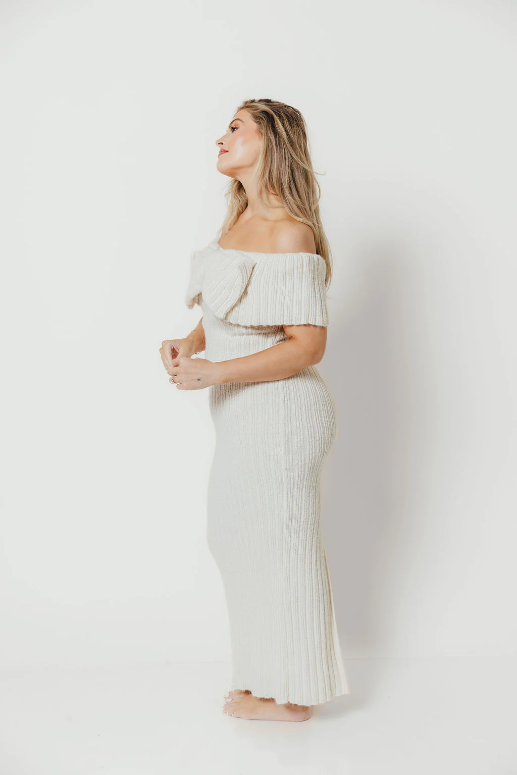 Aston Bow Front Maxi Sweater Dress in Ivory – Bump Friendly & Inclusive Sizing (S-3XL) - Image 15