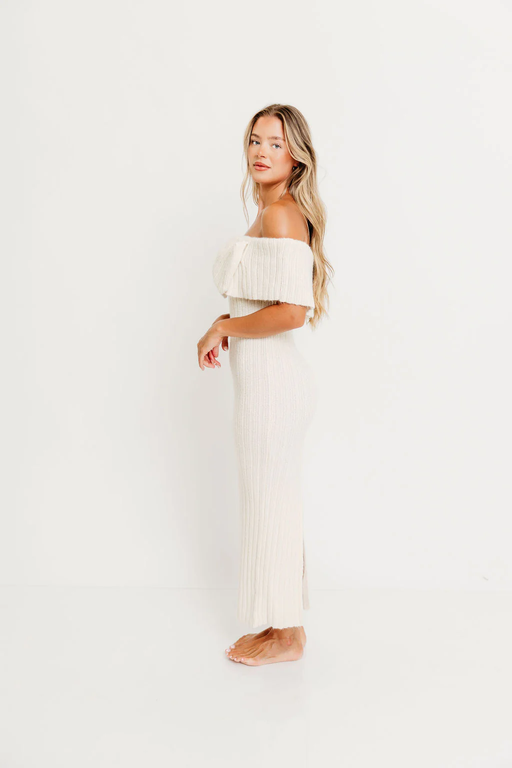 Aston Bow Front Maxi Sweater Dress in Ivory – Bump Friendly & Inclusive Sizing (S-3XL) - Image 5