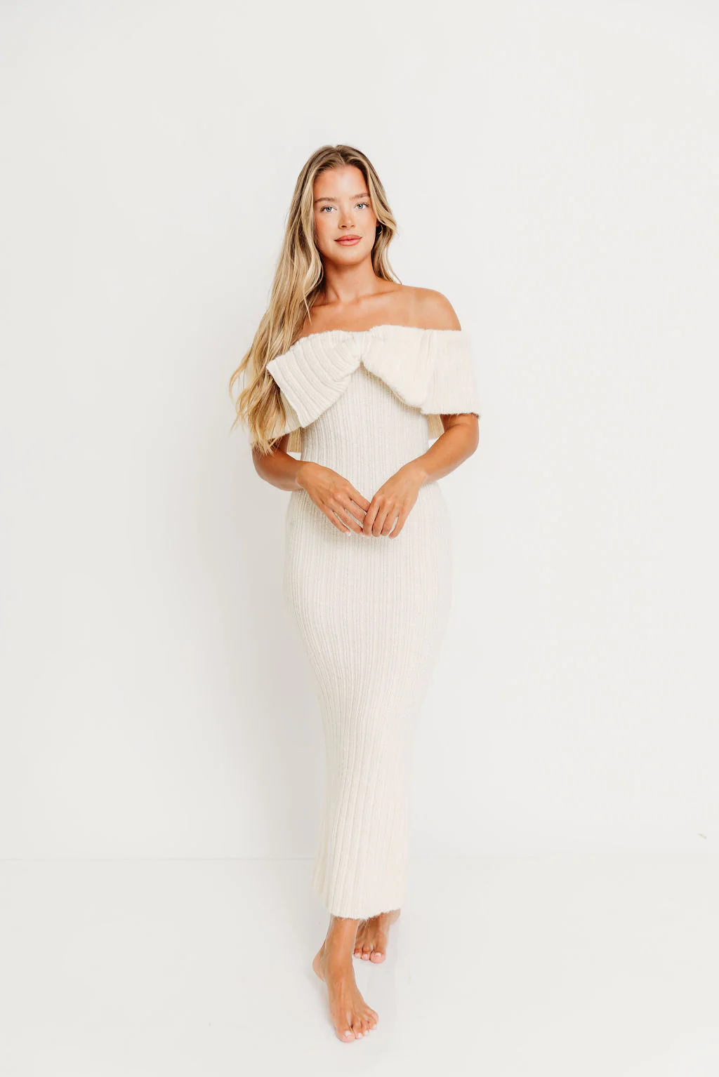 Aston Bow Front Maxi Sweater Dress in Ivory – Bump Friendly & Inclusive Sizing (S-3XL) - Image 9