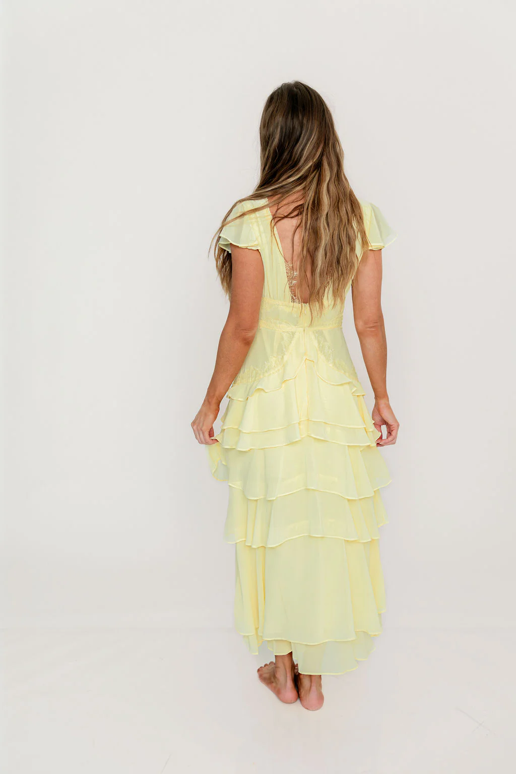 Jessa Tiered Ruffle Midi Dress in Yellow - Image 7