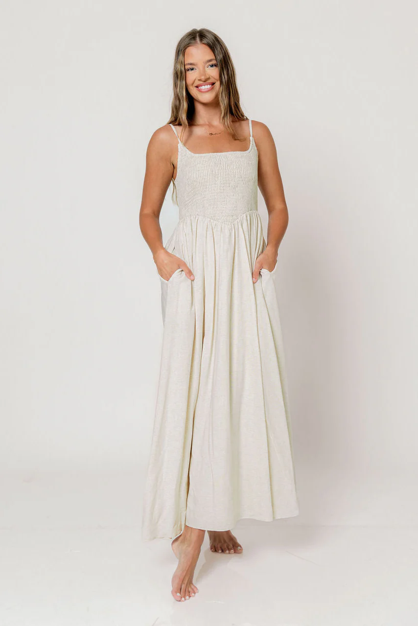 Josefina Smocked Maxi Dress in Light Natural - Bump Friendly *6/9 PRE-ORDER*