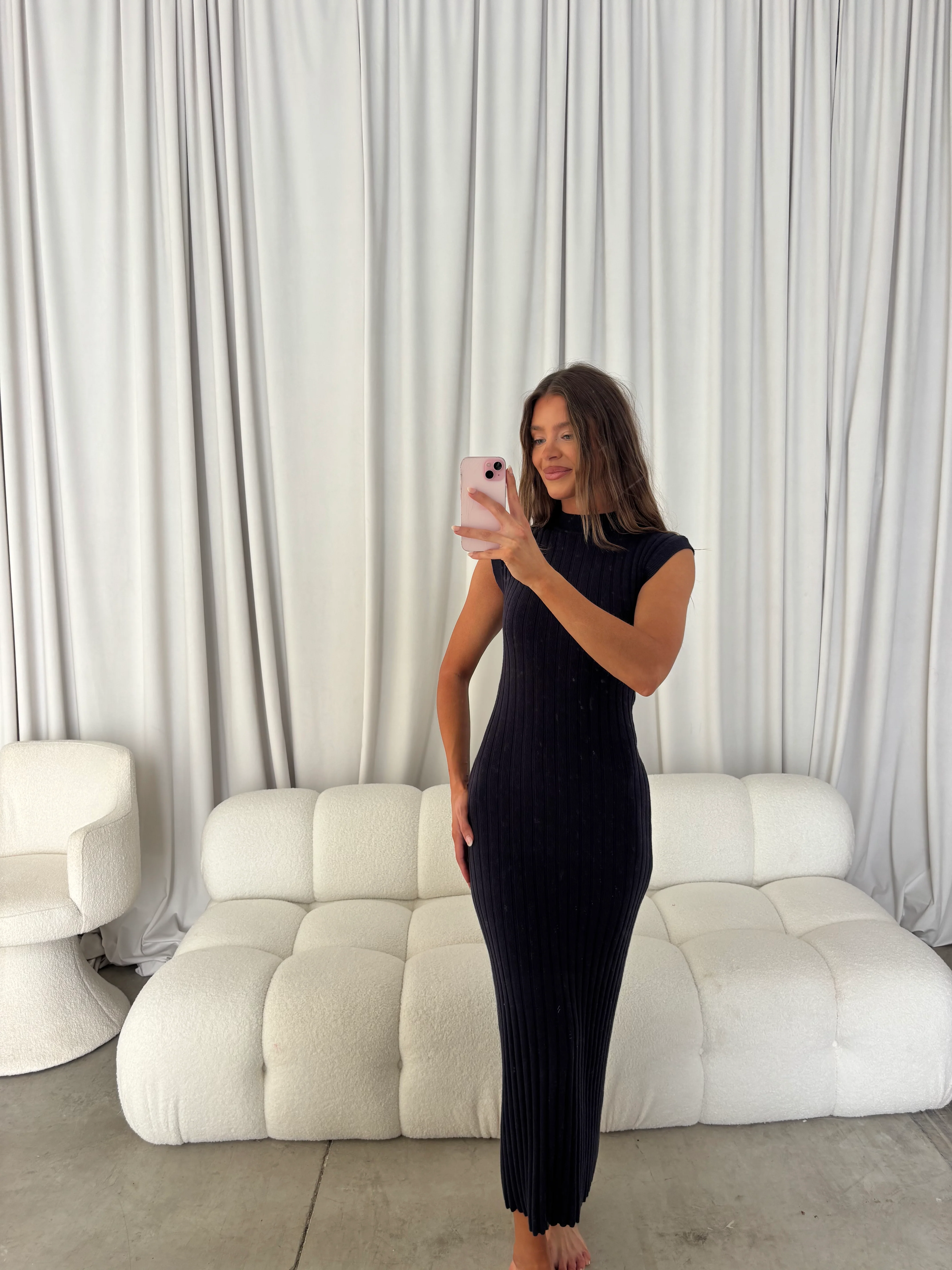 Julia Rib-Knit Maxi Dress in Navy