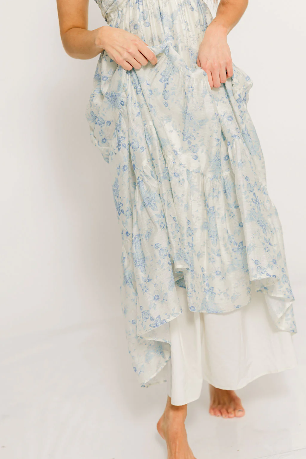 Katy Pleated Bodice Maxi Dress in Blue Floral - Bump Friendly - Image 10