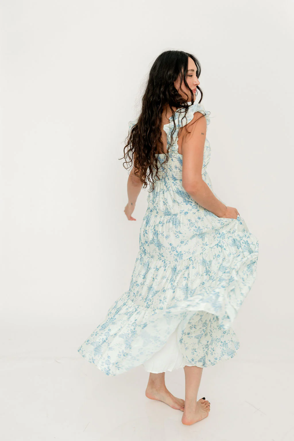 Katy Pleated Bodice Maxi Dress in Blue Floral - Bump Friendly - Image 13