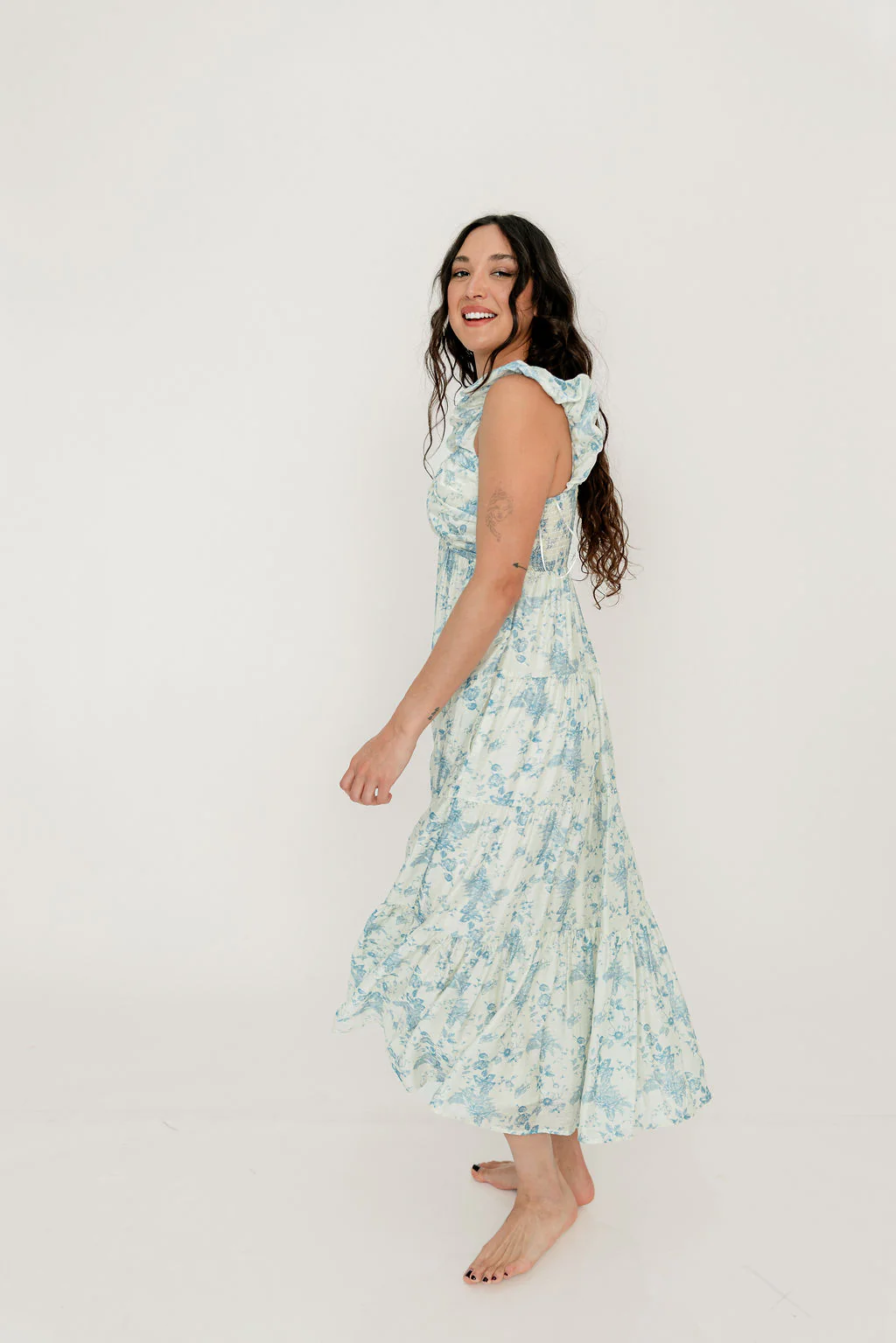 Katy Pleated Bodice Maxi Dress in Blue Floral - Bump Friendly - Image 16