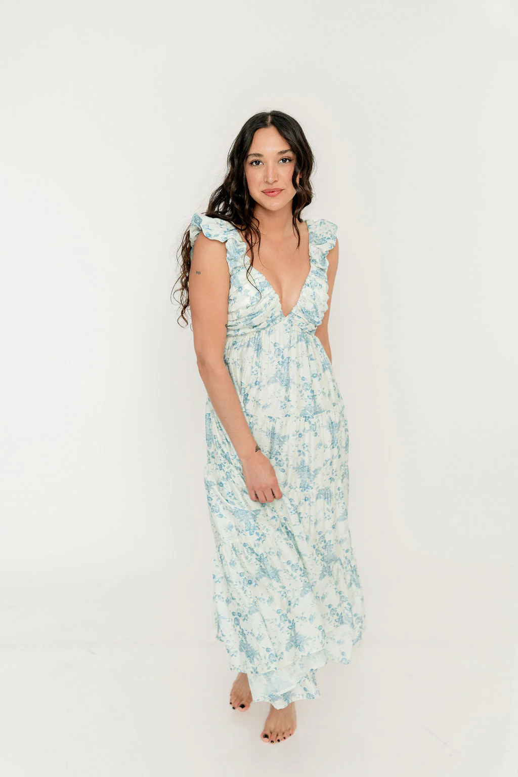 Katy Pleated Bodice Maxi Dress in Blue Floral - Bump Friendly - Image 17