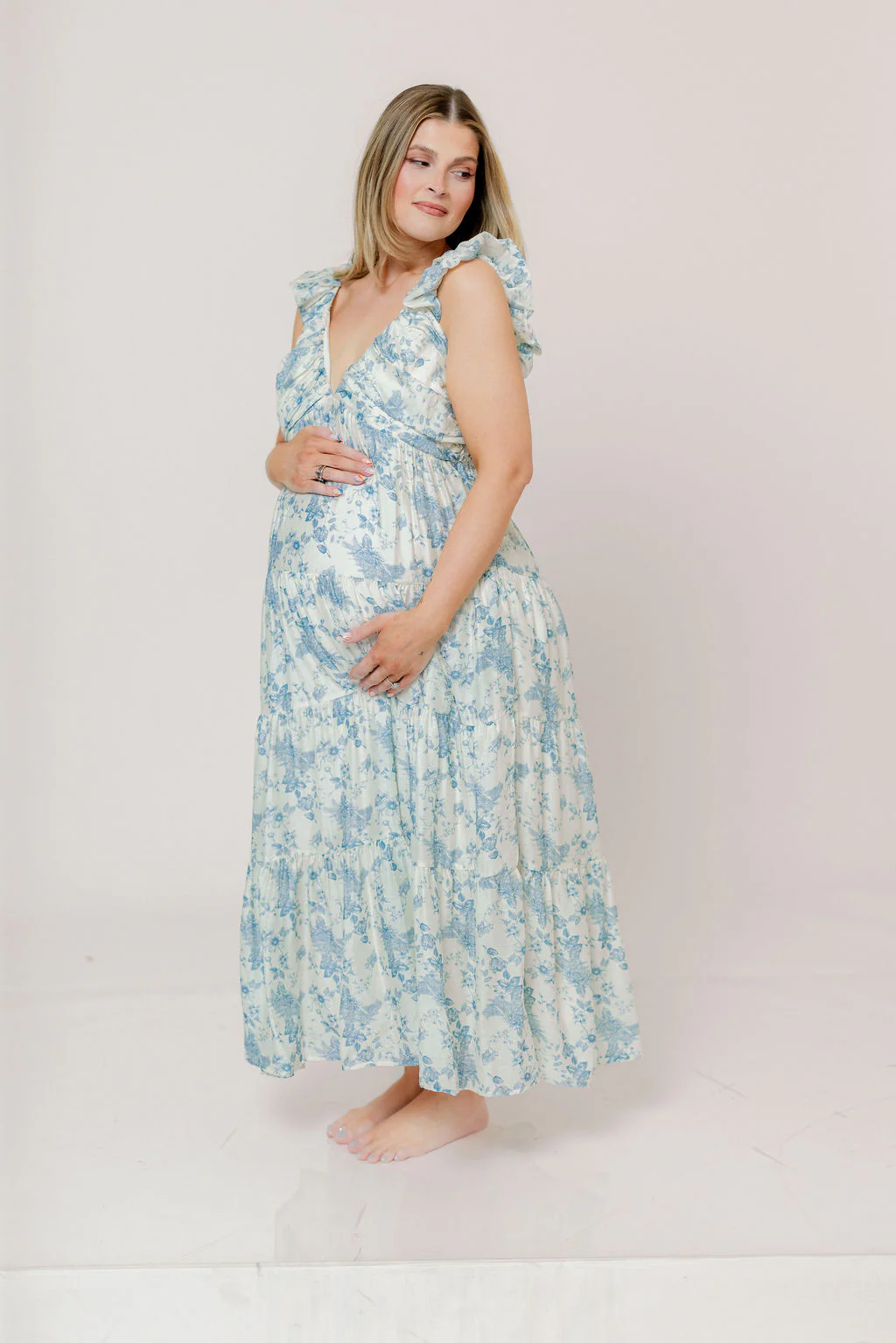 Katy Pleated Bodice Maxi Dress in Blue Floral - Bump Friendly - Image 22