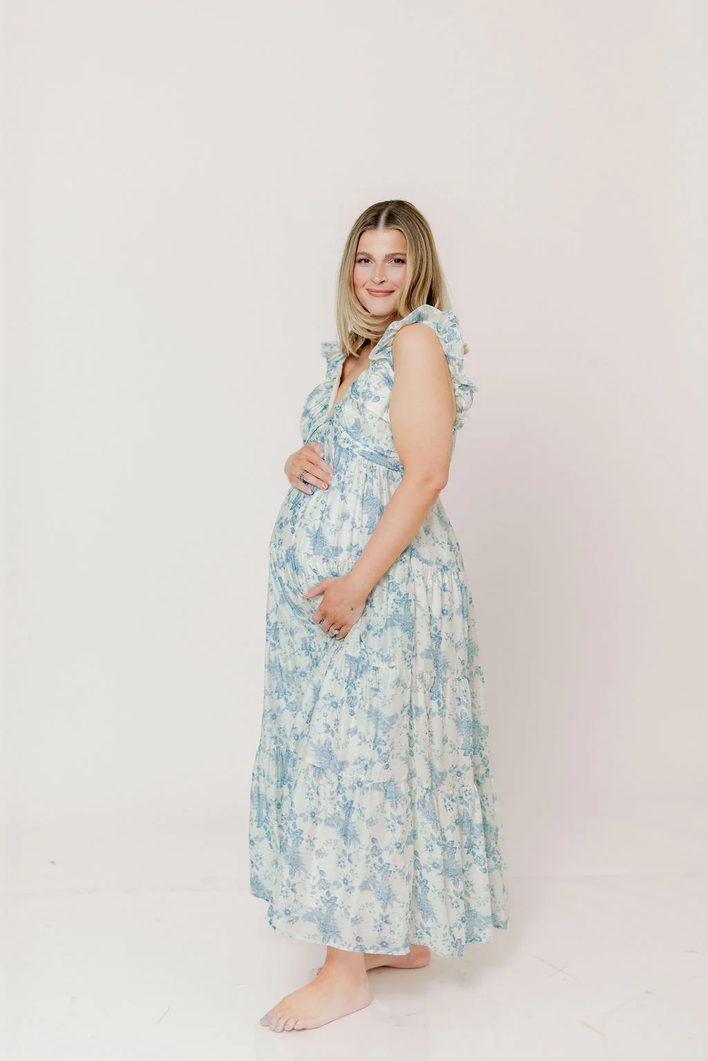 Katy Pleated Bodice Maxi Dress in Blue Floral - Bump Friendly - Image 23