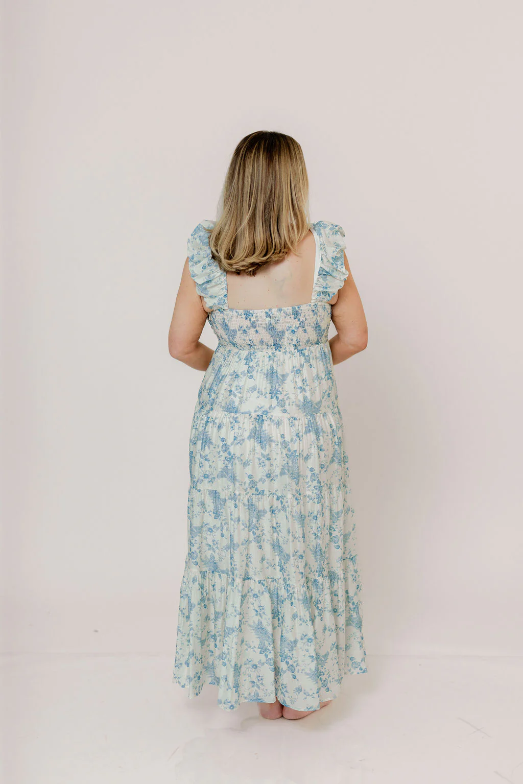 Katy Pleated Bodice Maxi Dress in Blue Floral - Bump Friendly - Image 24
