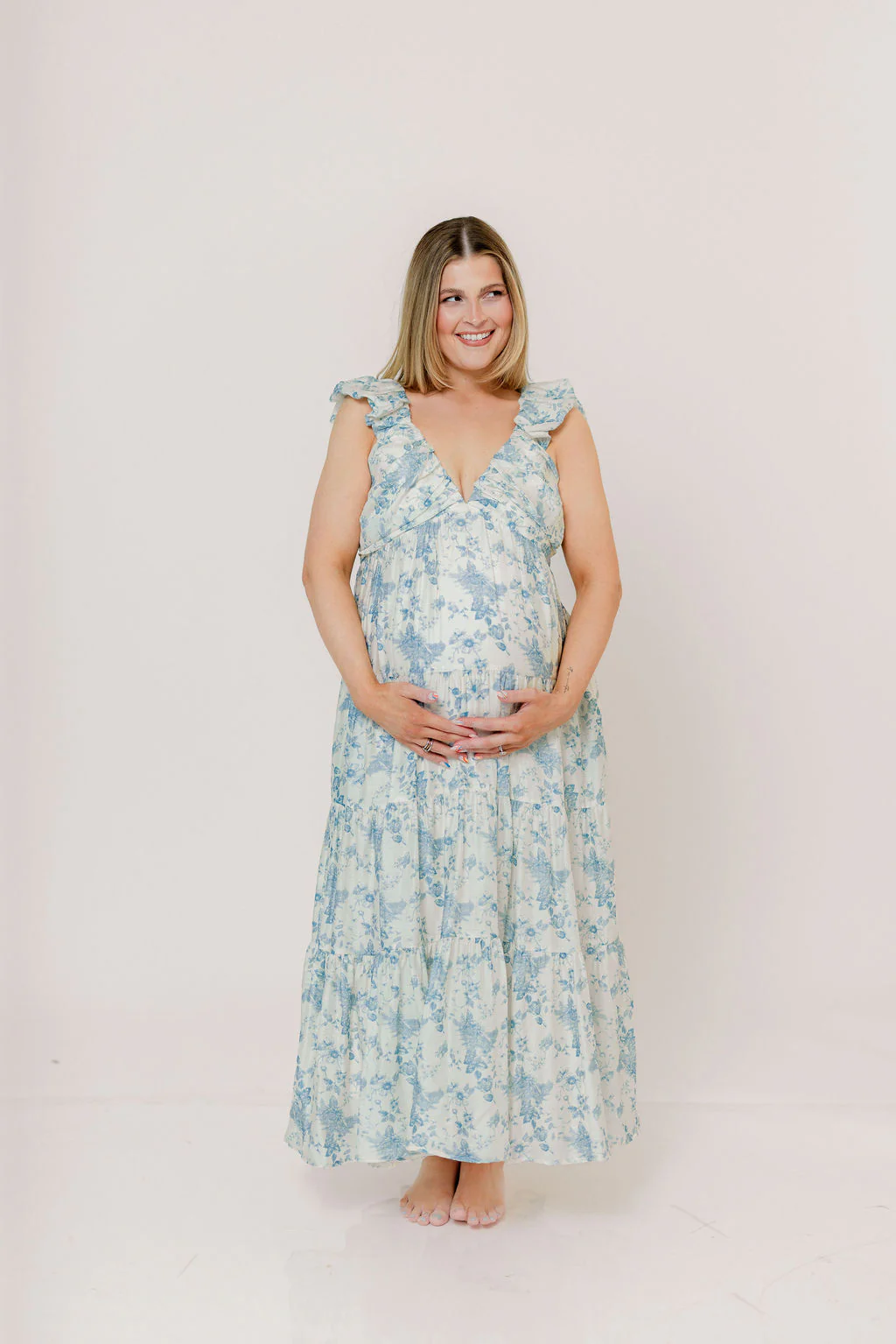 Katy Pleated Bodice Maxi Dress in Blue Floral - Bump Friendly - Image 25