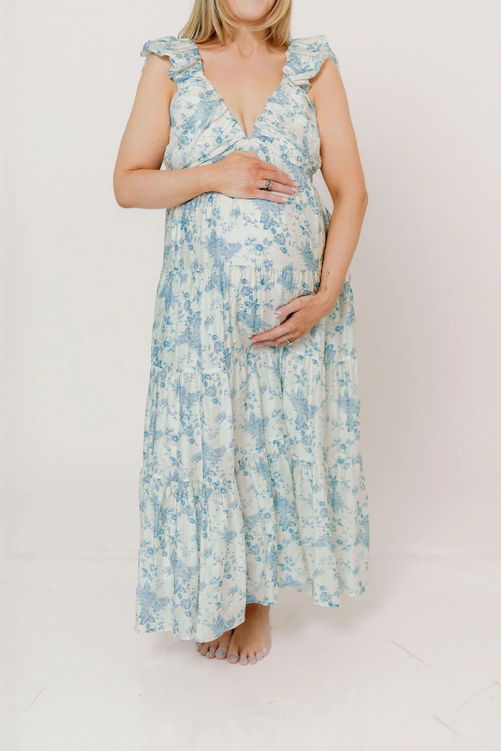 Katy Pleated Bodice Maxi Dress in Blue Floral - Bump Friendly - Image 26