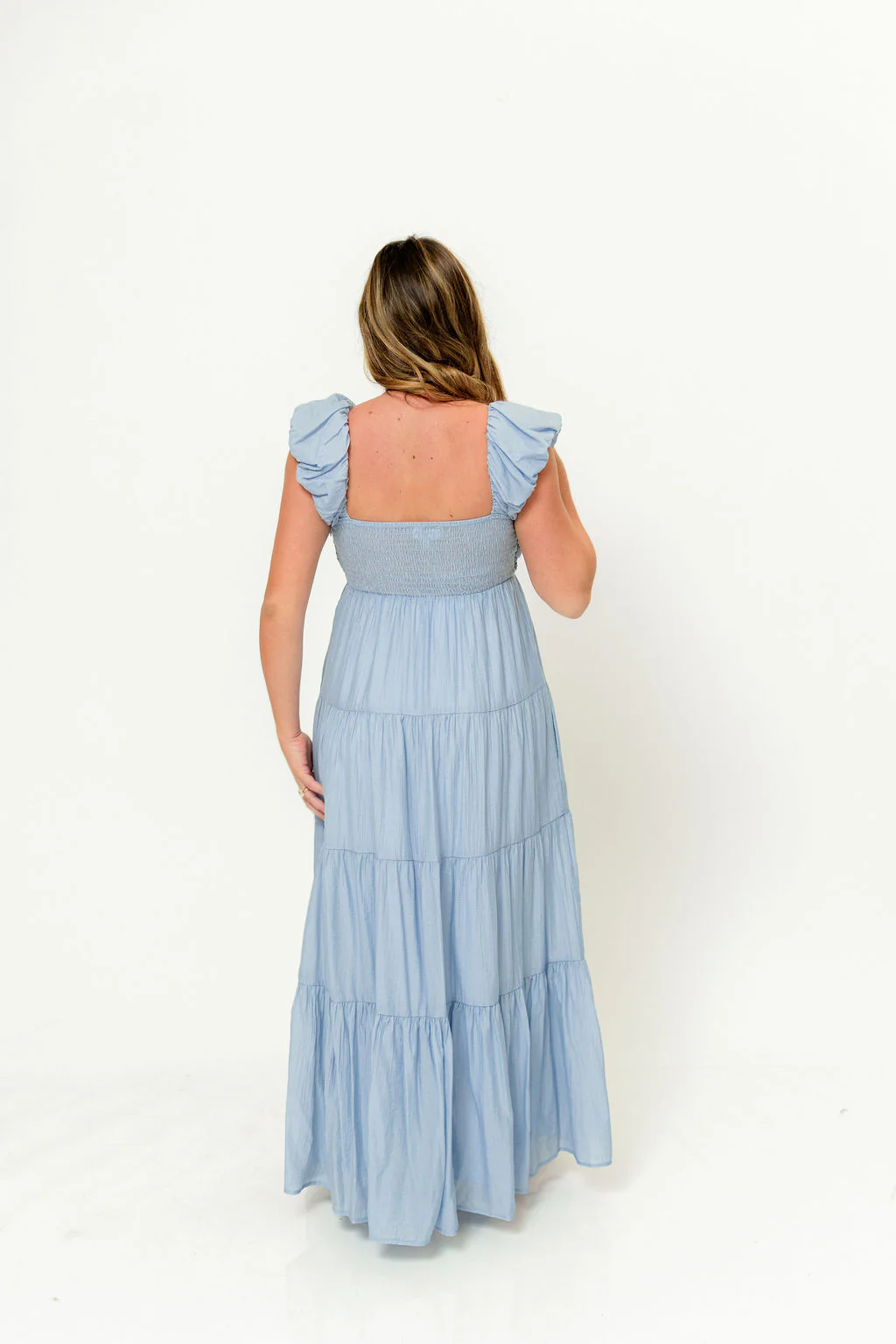 Katy Pleated Bodice Maxi Dress in Dusty Blue - Bump Friendly - Image 10