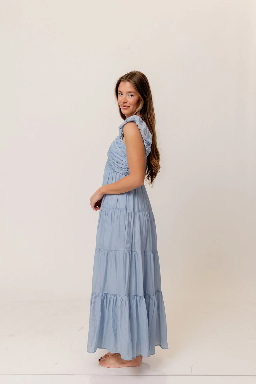 Katy Pleated Bodice Maxi Dress in Dusty Blue - Bump Friendly - Image 12