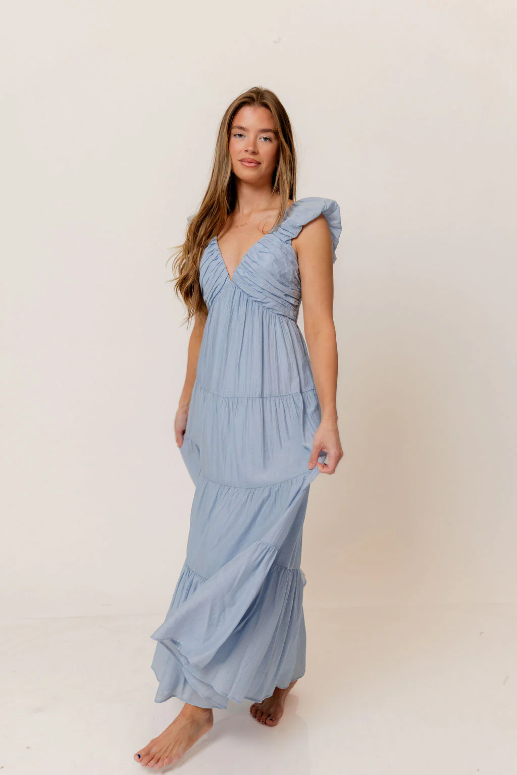 Katy Pleated Bodice Maxi Dress in Dusty Blue - Bump Friendly - Image 14