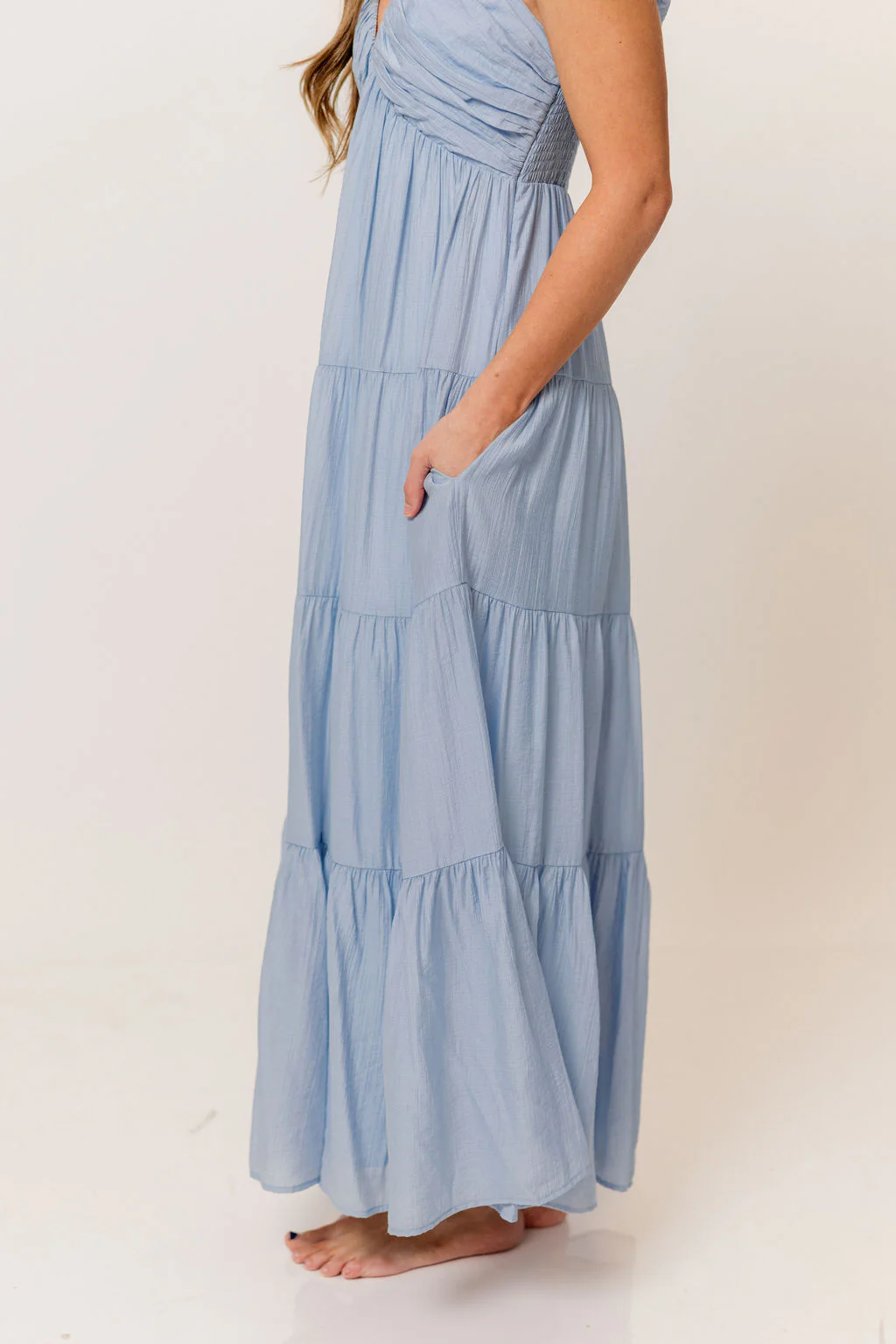 Katy Pleated Bodice Maxi Dress in Dusty Blue - Bump Friendly - Image 16