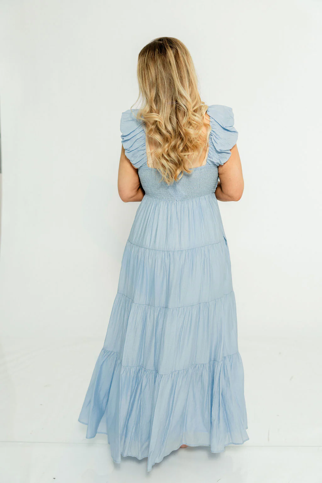 Katy Pleated Bodice Maxi Dress in Dusty Blue - Bump Friendly - Image 18
