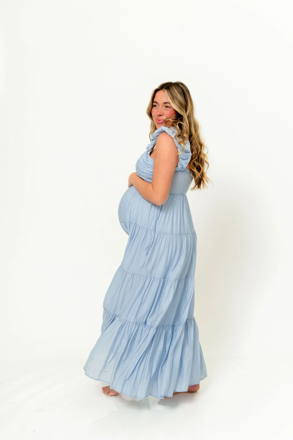 Katy Pleated Bodice Maxi Dress in Dusty Blue - Bump Friendly - Image 2