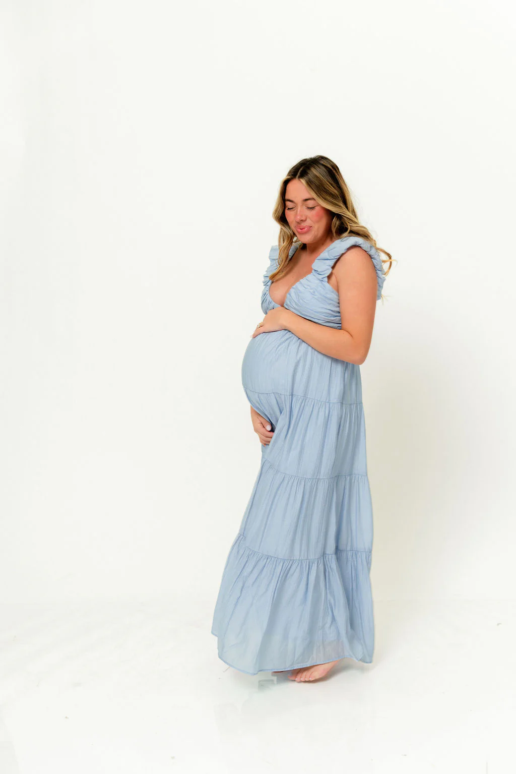 Katy Pleated Bodice Maxi Dress in Dusty Blue - Bump Friendly - Image 3