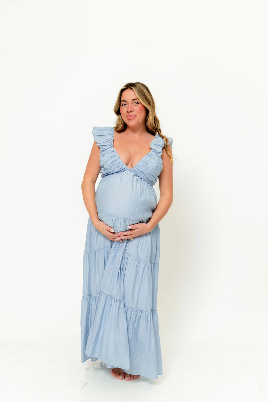 Katy Pleated Bodice Maxi Dress in Dusty Blue - Bump Friendly - Image 5
