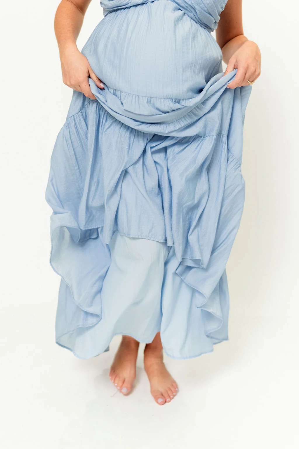 Katy Pleated Bodice Maxi Dress in Dusty Blue - Bump Friendly - Image 9