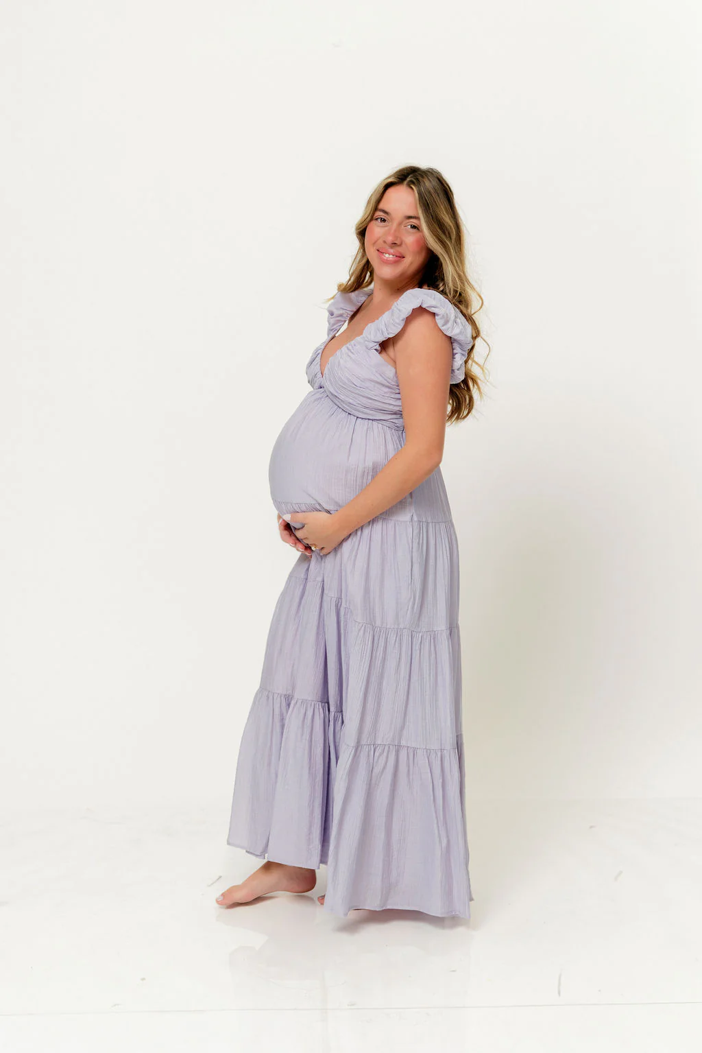 Katy Pleated Bodice Maxi Dress in Lavender - Bump Friendly