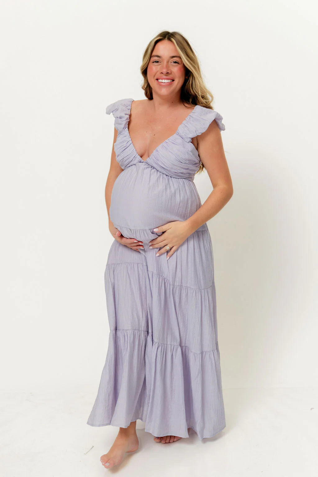 Katy Pleated Bodice Maxi Dress in Lavender - Bump Friendly - Image 3