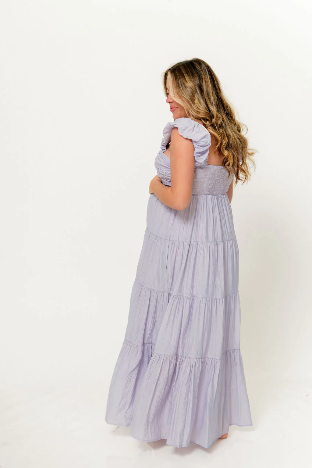 Katy Pleated Bodice Maxi Dress in Lavender - Bump Friendly - Image 4