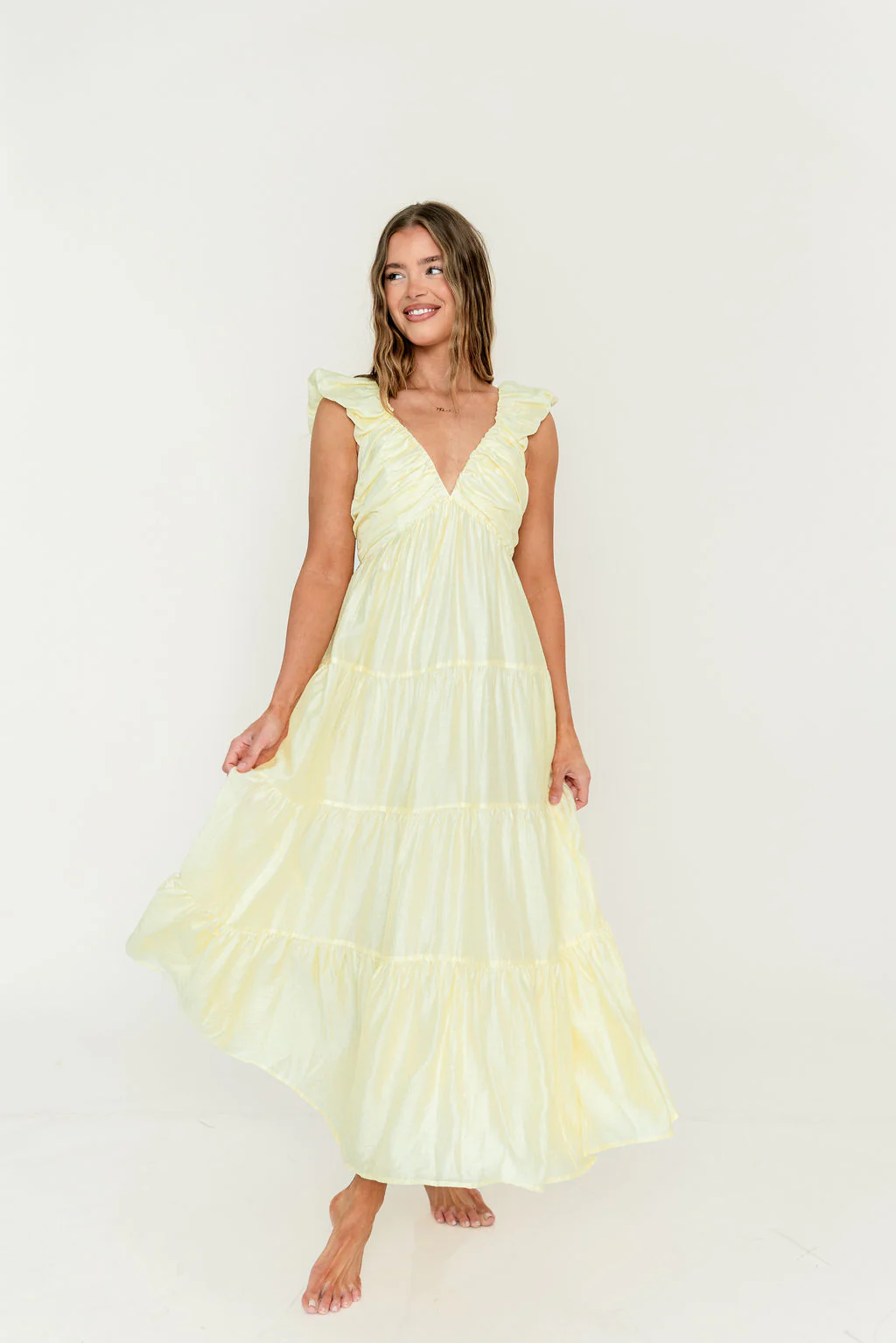 Katy Pleated Bodice Maxi Dress in Lemon - Bump Friendly