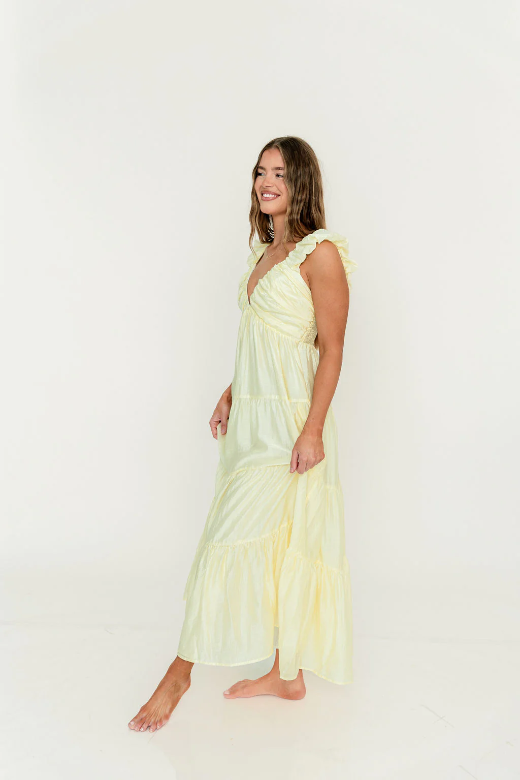 Katy Pleated Bodice Maxi Dress in Lemon - Bump Friendly - Image 2