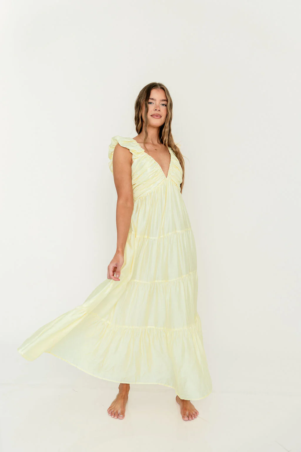 Katy Pleated Bodice Maxi Dress in Lemon - Bump Friendly - Image 4
