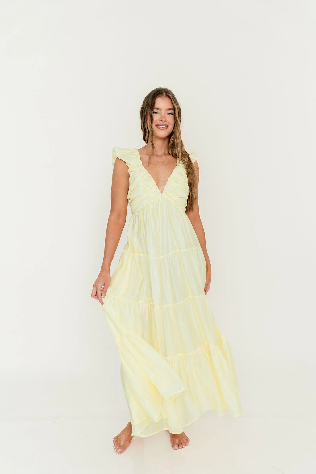 Katy Pleated Bodice Maxi Dress in Lemon - Bump Friendly - Image 5