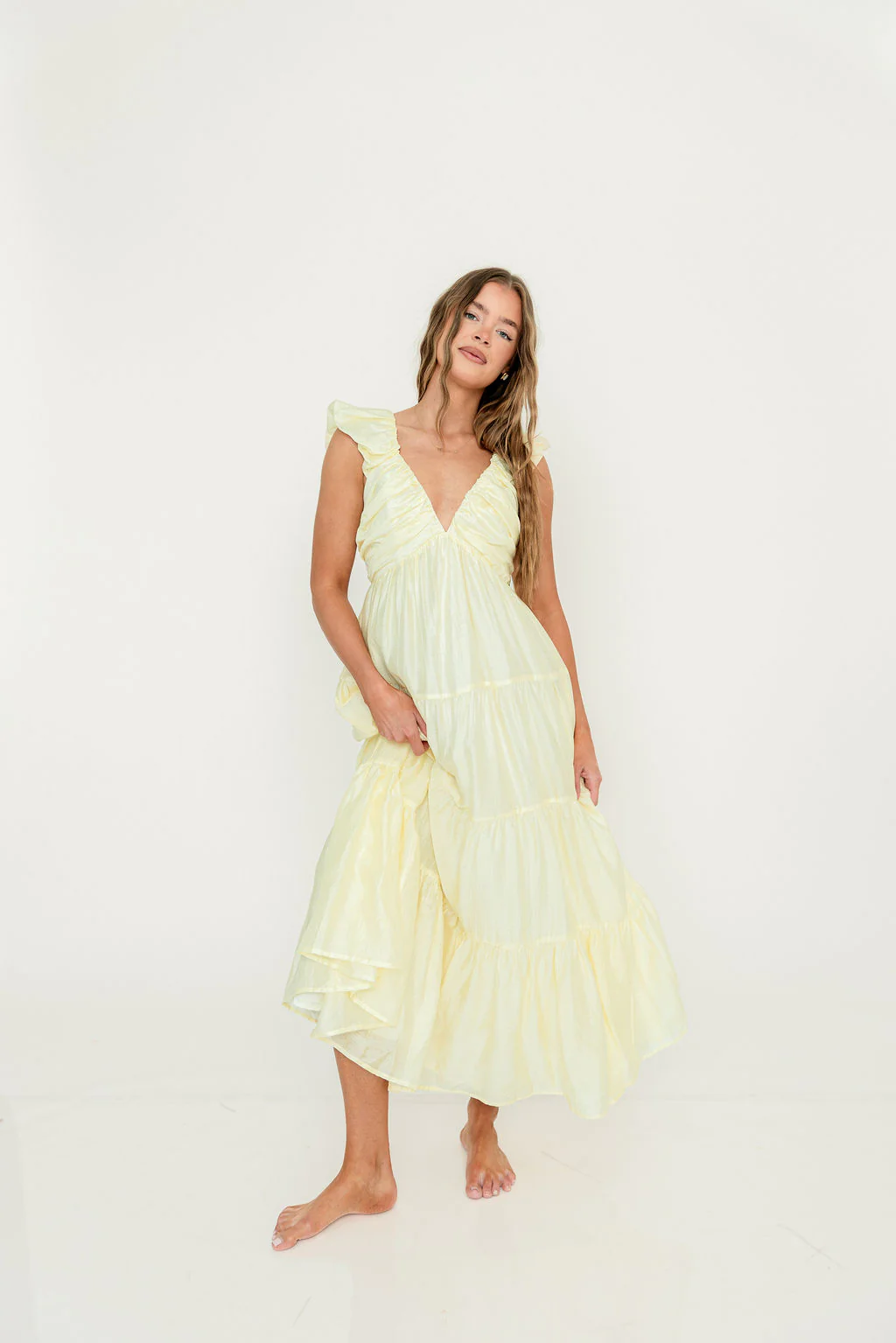 Katy Pleated Bodice Maxi Dress in Lemon - Bump Friendly - Image 6