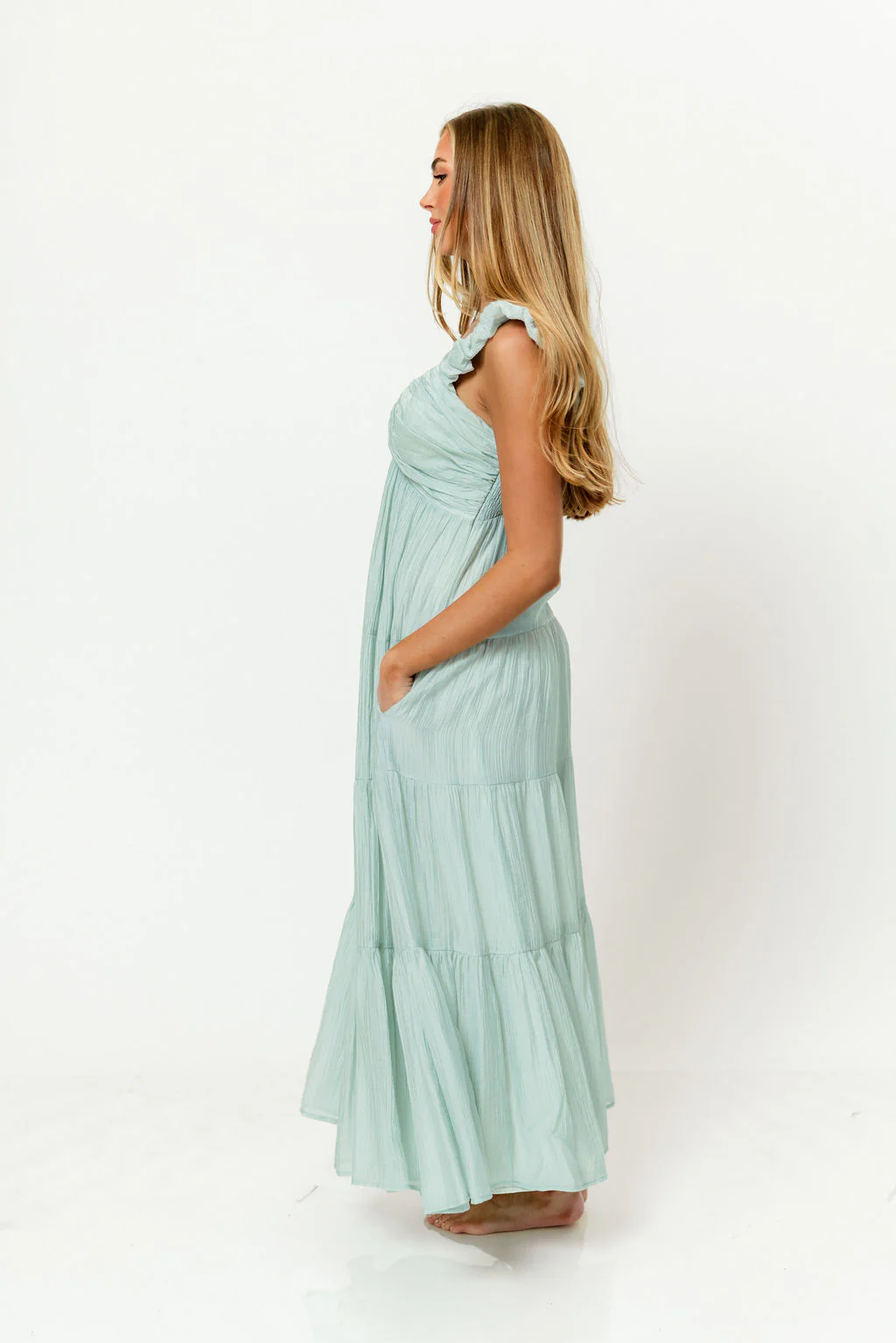 Katy Pleated Bodice Maxi Dress in Light Mint - Bump Friendly - Image 10