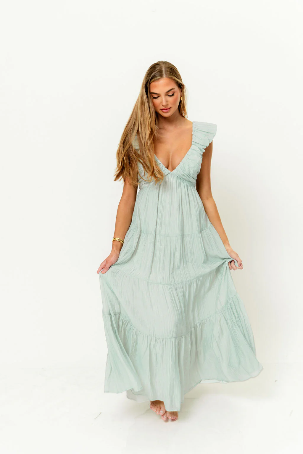 Katy Pleated Bodice Maxi Dress in Light Mint - Bump Friendly - Image 2