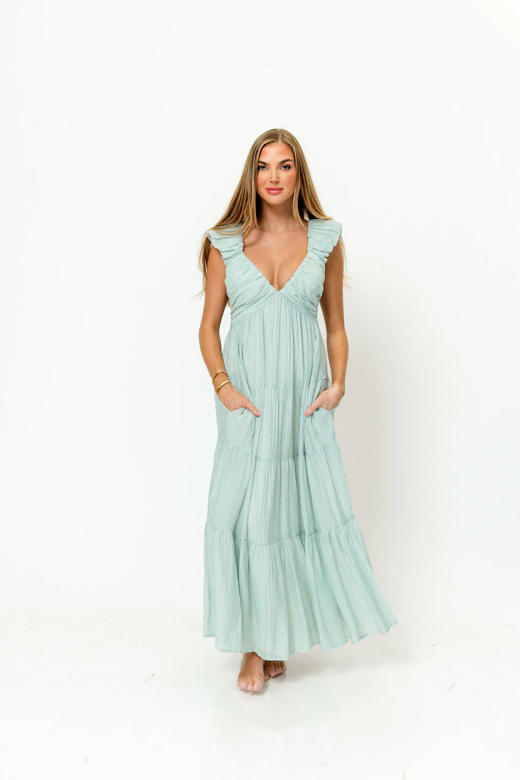 Katy Pleated Bodice Maxi Dress in Light Mint - Bump Friendly - Image 5