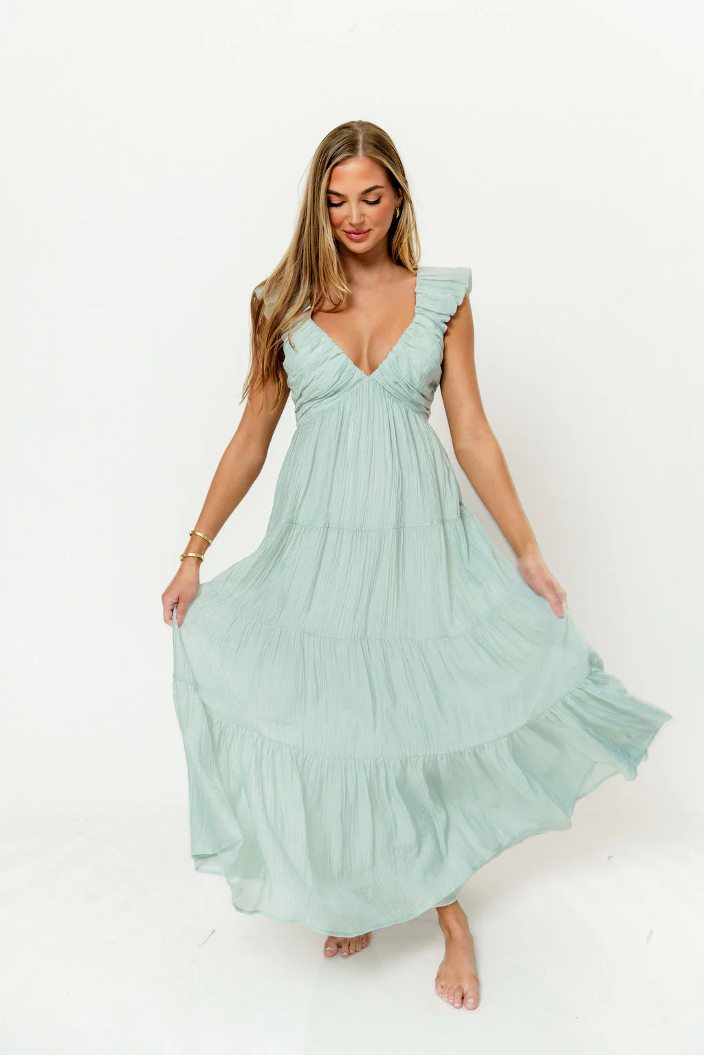 Katy Pleated Bodice Maxi Dress in Light Mint - Bump Friendly - Image 6