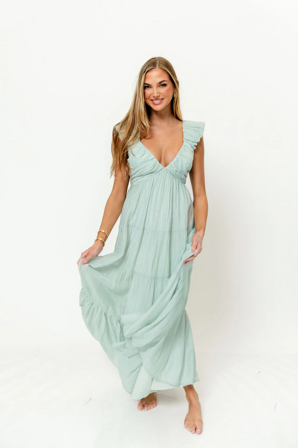 Katy Pleated Bodice Maxi Dress in Light Mint - Bump Friendly - Image 7