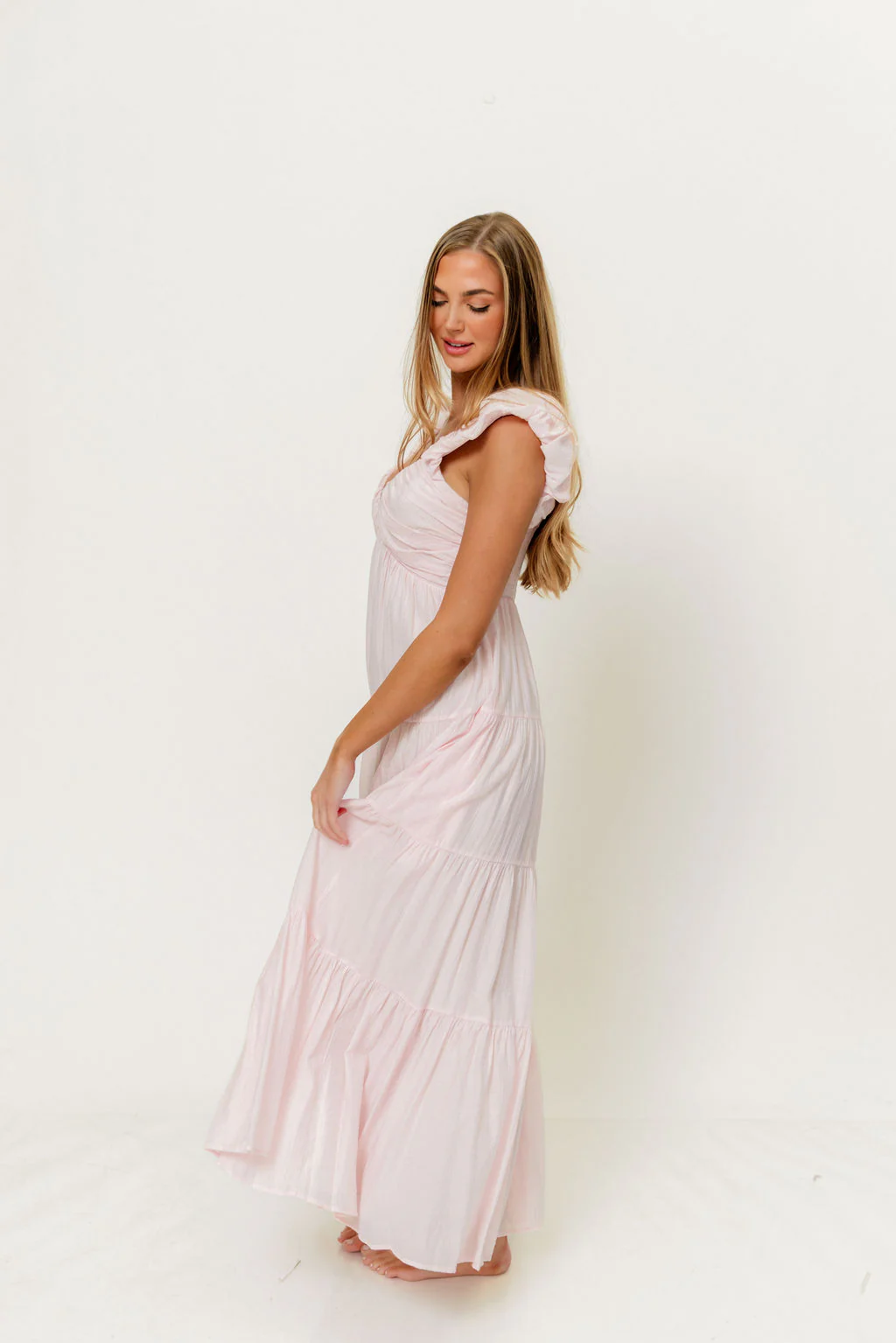 Katy Pleated Bodice Maxi Dress in Light Pink - Bump Friendly - Image 2