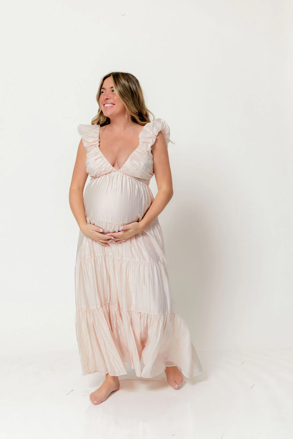 Katy Pleated Bodice Maxi Dress in Peach - Bump Friendly - Image 5