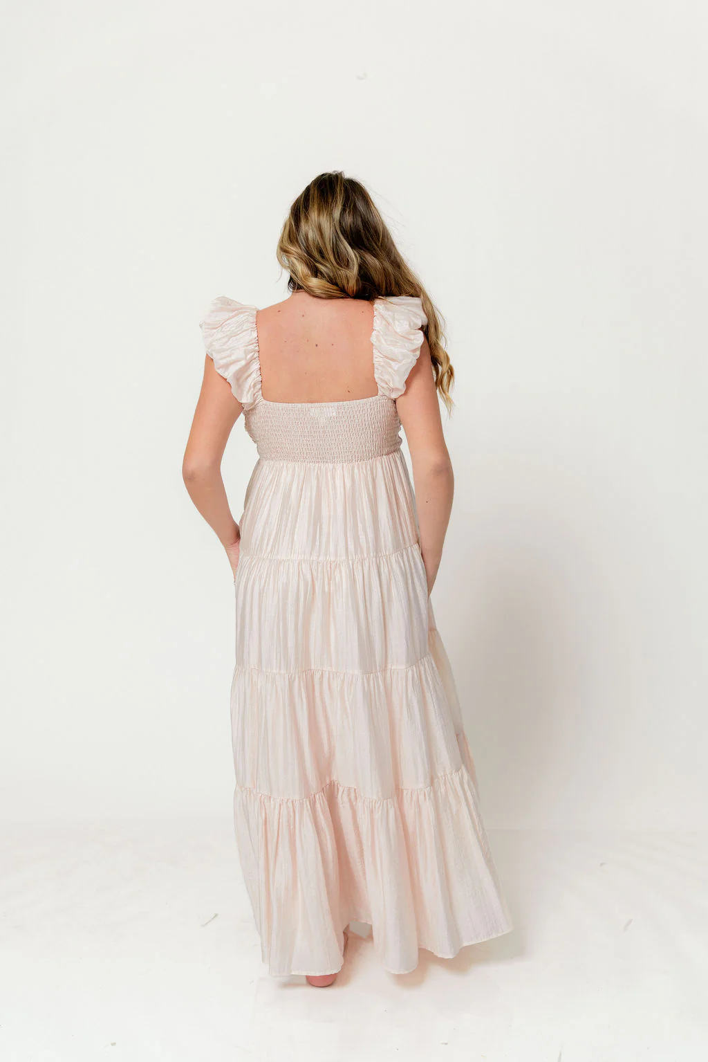 Katy Pleated Bodice Maxi Dress in Peach - Bump Friendly - Image 8