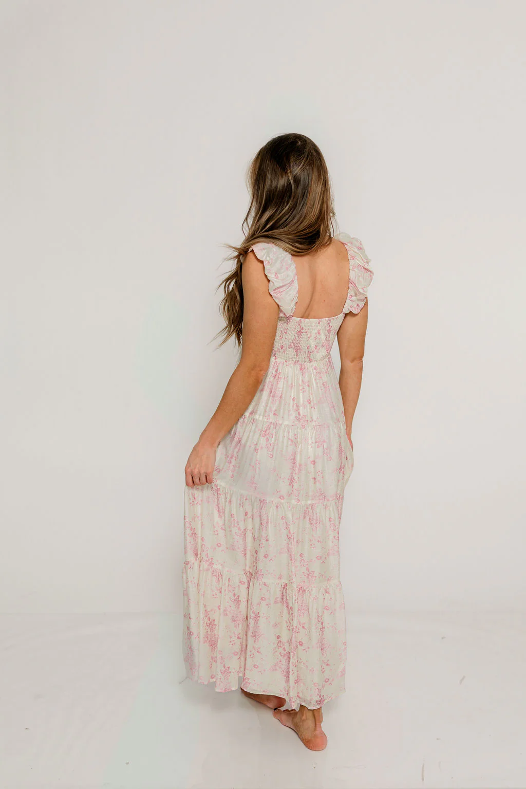 Katy Pleated Bodice Maxi Dress in Pink Floral - Image 10