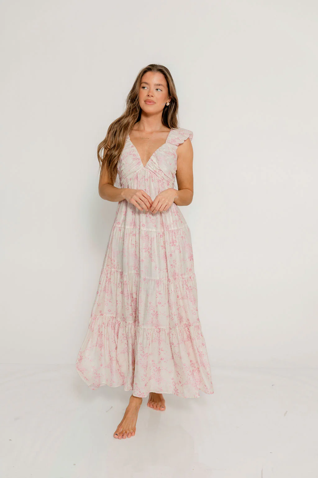 Katy Pleated Bodice Maxi Dress in Pink Floral - Image 2