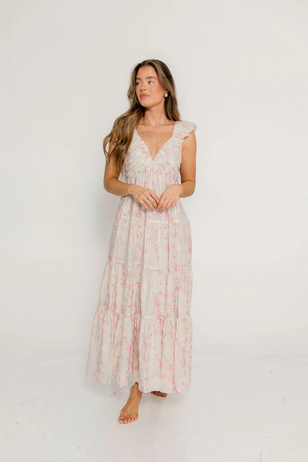 Katy Pleated Bodice Maxi Dress in Pink Floral - Image 3
