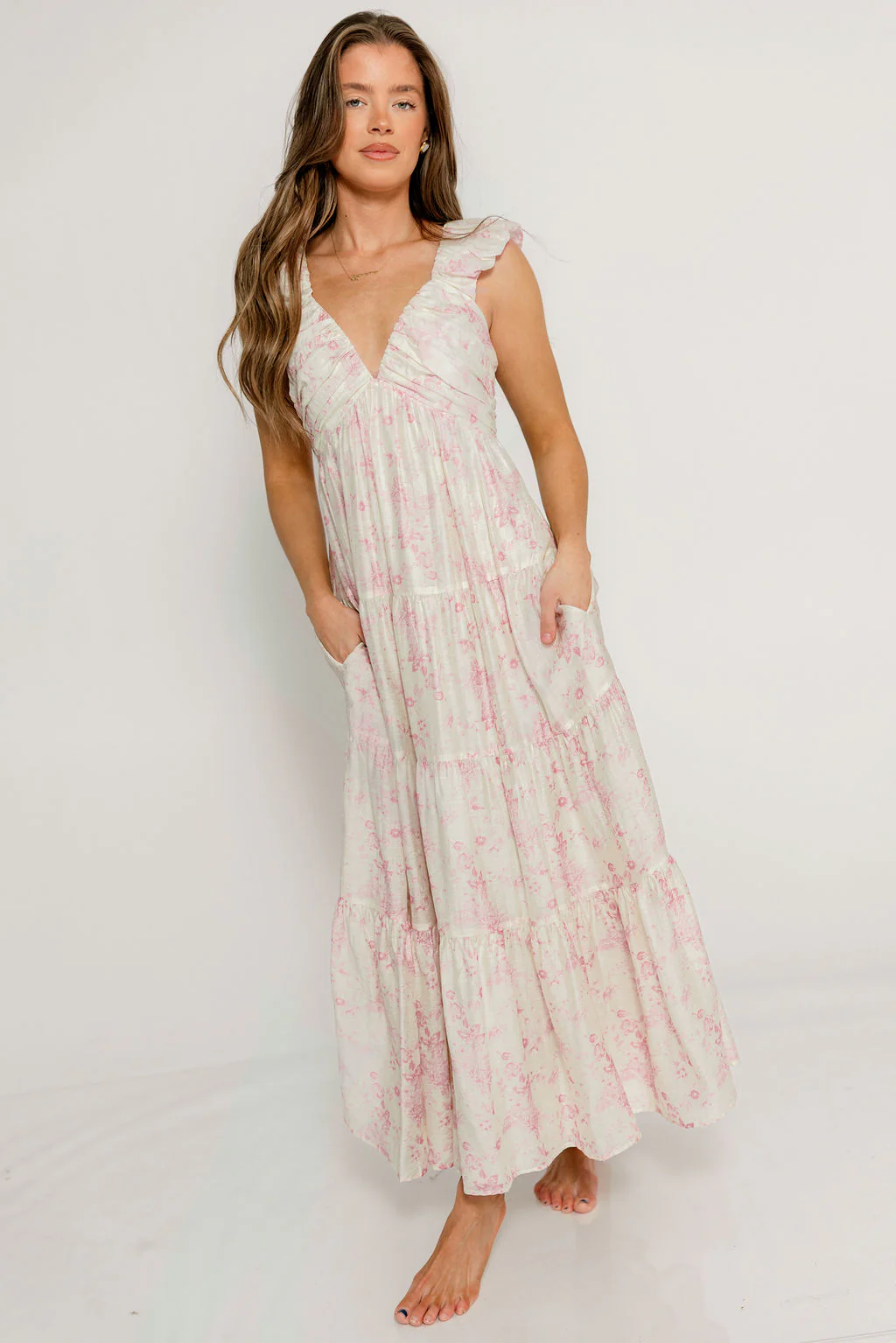 Katy Pleated Bodice Maxi Dress in Pink Floral - Image 4