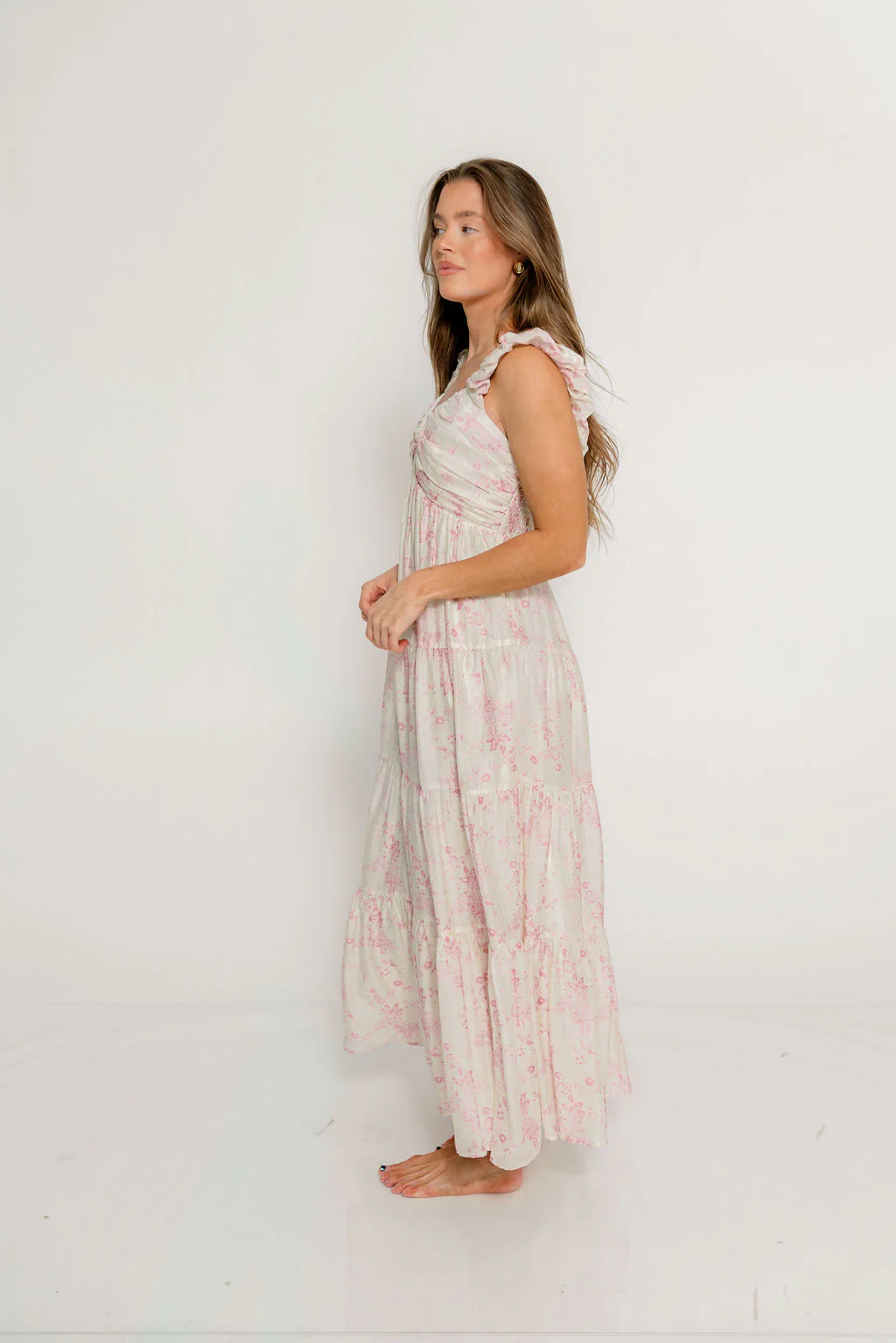 Katy Pleated Bodice Maxi Dress in Pink Floral - Image 5